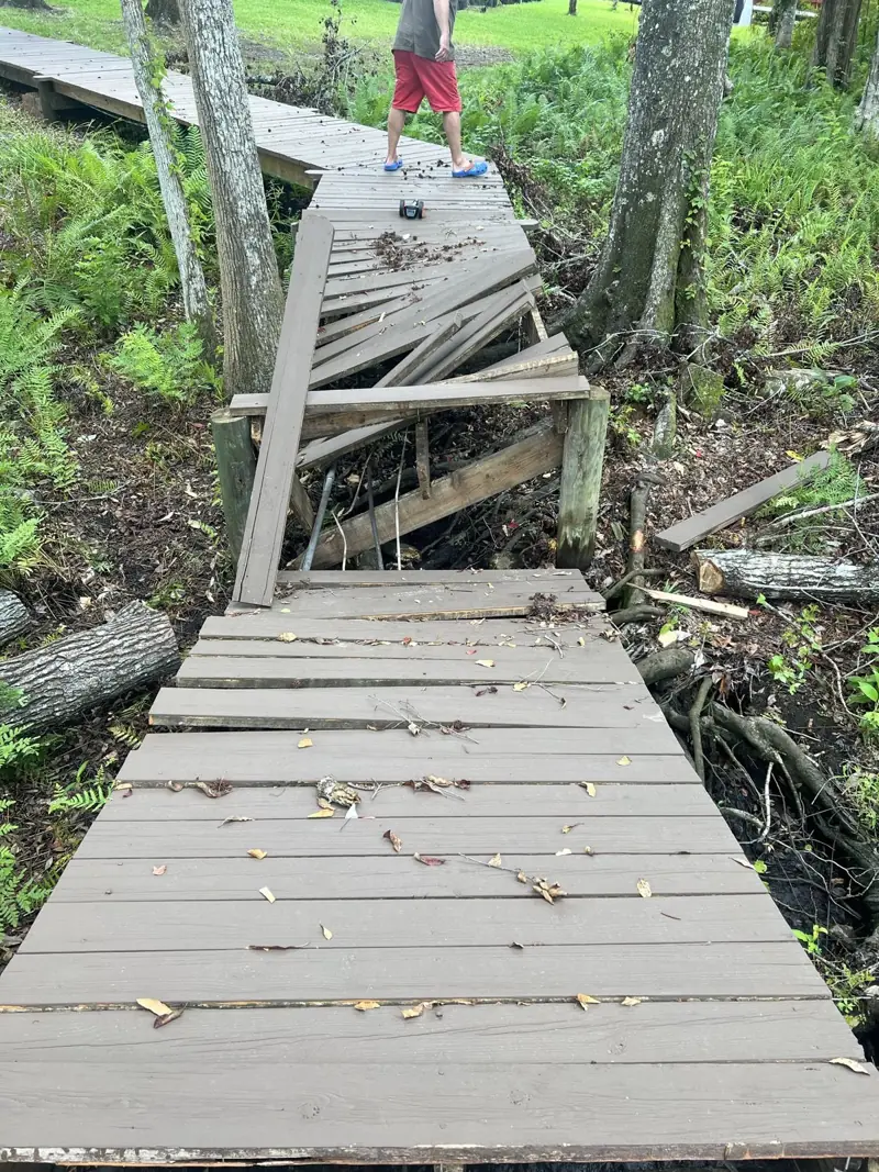 Before: collapsed boardwalk section