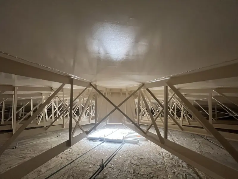 Finished dome structure and trusses inside the tank